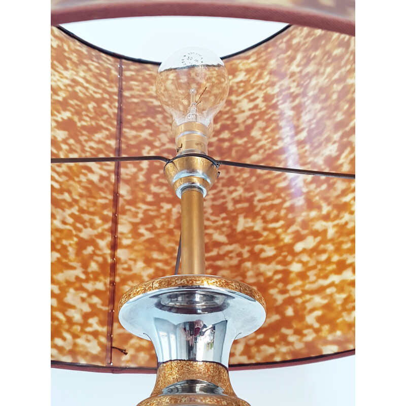 Lampe de table vintage en céramique et chrome - 1970