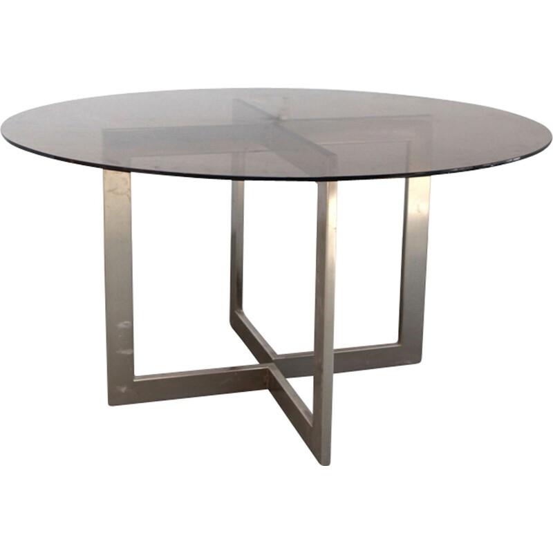 Vintage french table in smoked glass - 1980s