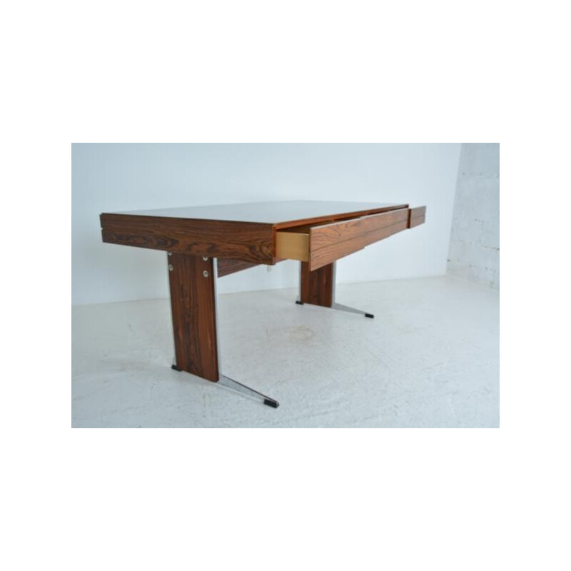 Vintage "Président" desk in rosewood and chrome - 1970s