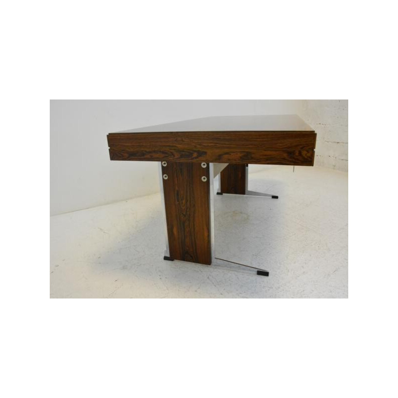 Vintage "Président" desk in rosewood and chrome - 1970s