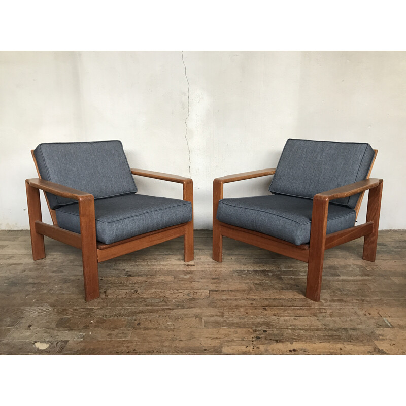 Set of 2 vintage scandinavian armchairs in teak - 1960s