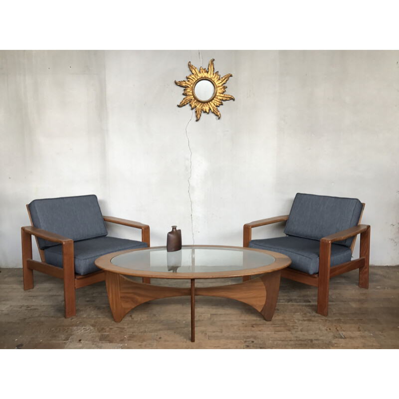 Set of 2 vintage scandinavian armchairs in teak - 1960s