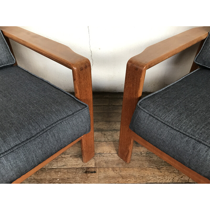 Set of 2 vintage scandinavian armchairs in teak - 1960s