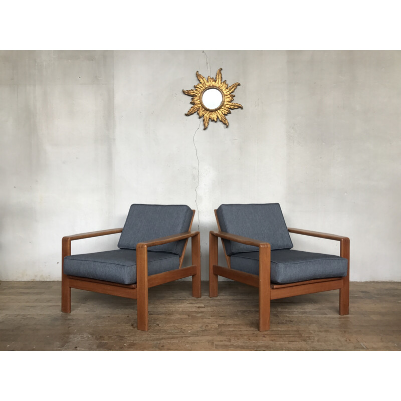 Set of 2 vintage scandinavian armchairs in teak - 1960s