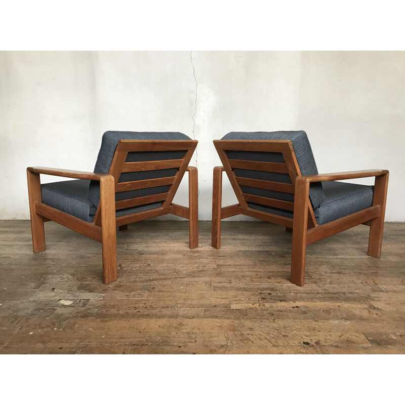 Set of 2 vintage scandinavian armchairs in teak - 1960s