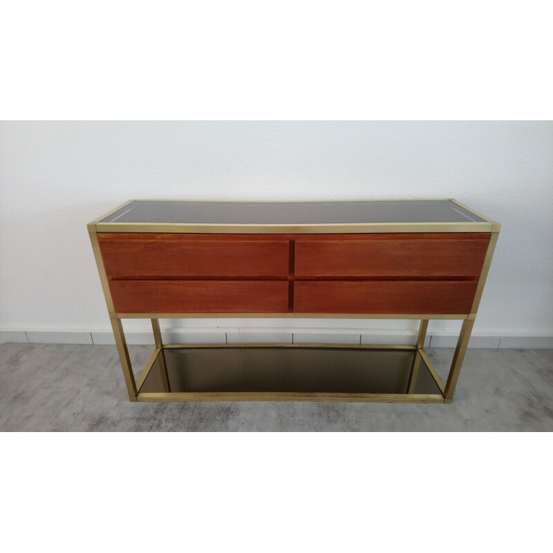 Console with drawers in brass and wood -1970