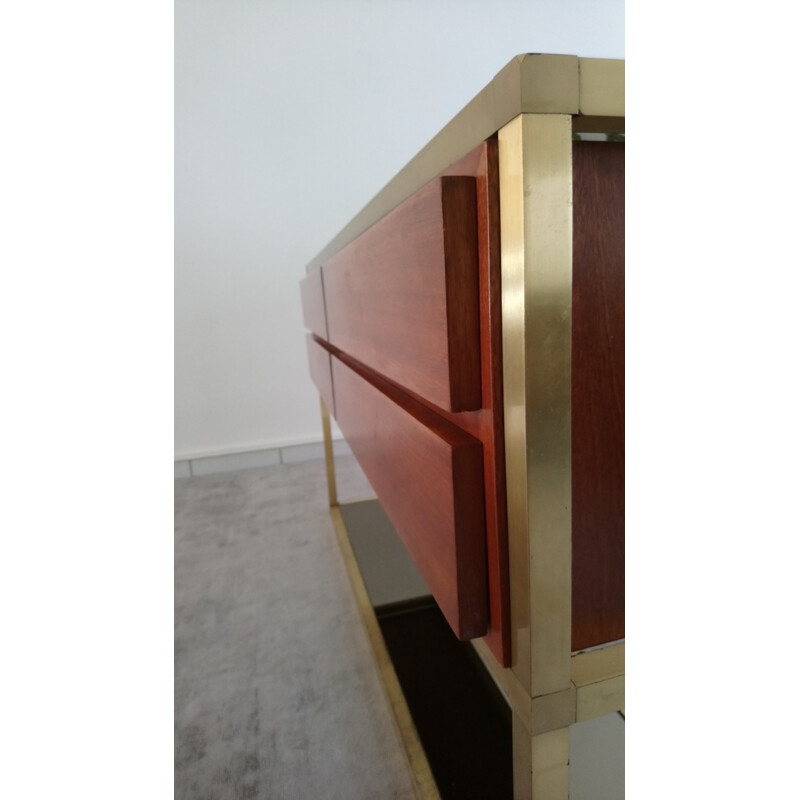 Console with drawers in brass and wood -1970