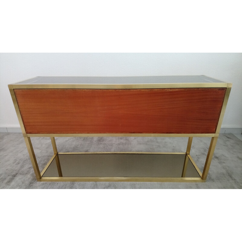 Console with drawers in brass and wood -1970