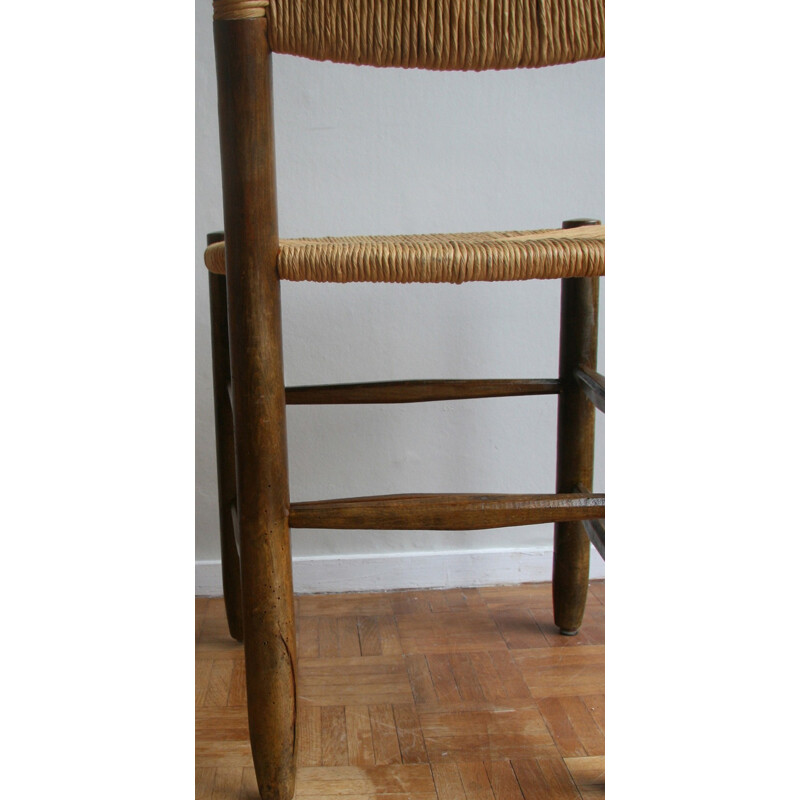 Set of 4 chairs in solid beechwood and mulching, Charlotte PERRIAND - 1950s