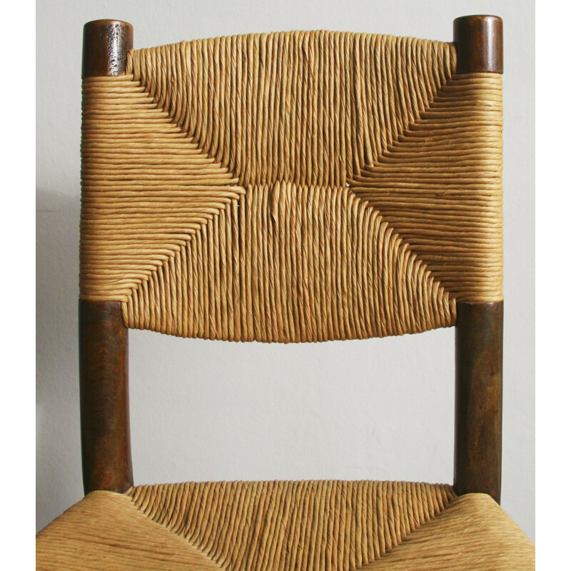 Set of 4 chairs in solid beechwood and mulching, Charlotte PERRIAND - 1950s