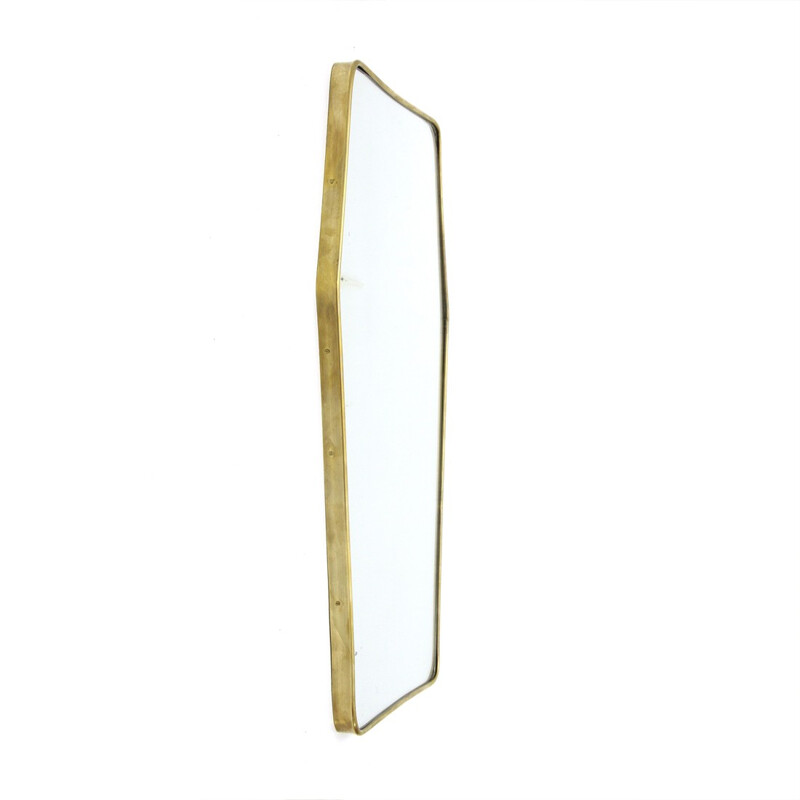 Italian Vintage Wood and brass frame mirror - 1950s