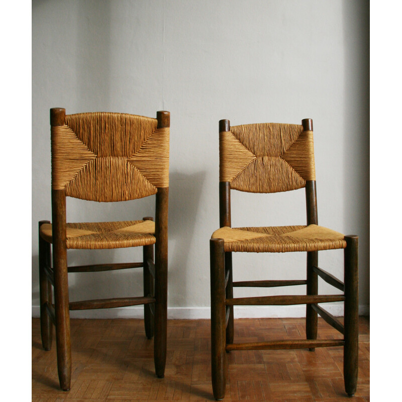 Set of 4 chairs in solid beechwood and mulching, Charlotte PERRIAND - 1950s