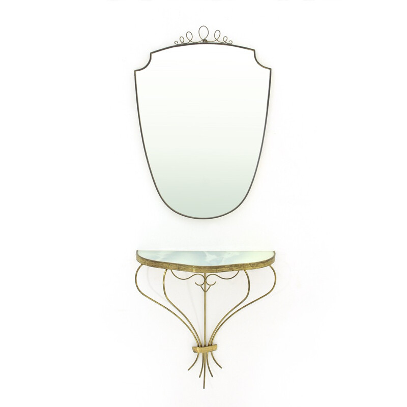 Italian brass Vintage console and mirror - 1950s