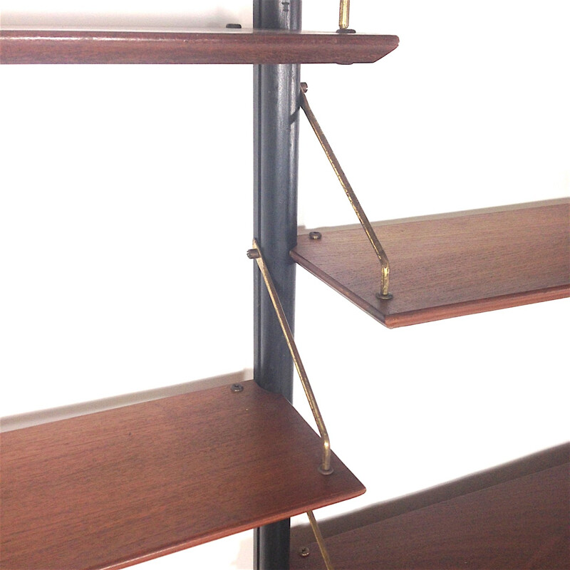 Modular shelving system in teak and brass, Louis VAN TEEFFELEN - 1960s