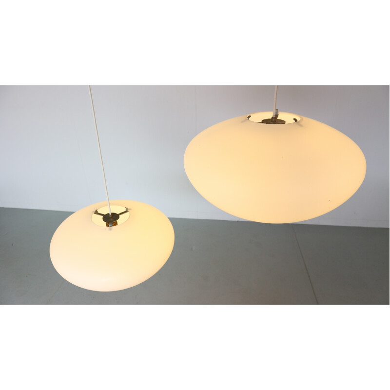 Large Oval Opaline Glass Chandelier Pendant - 1950s