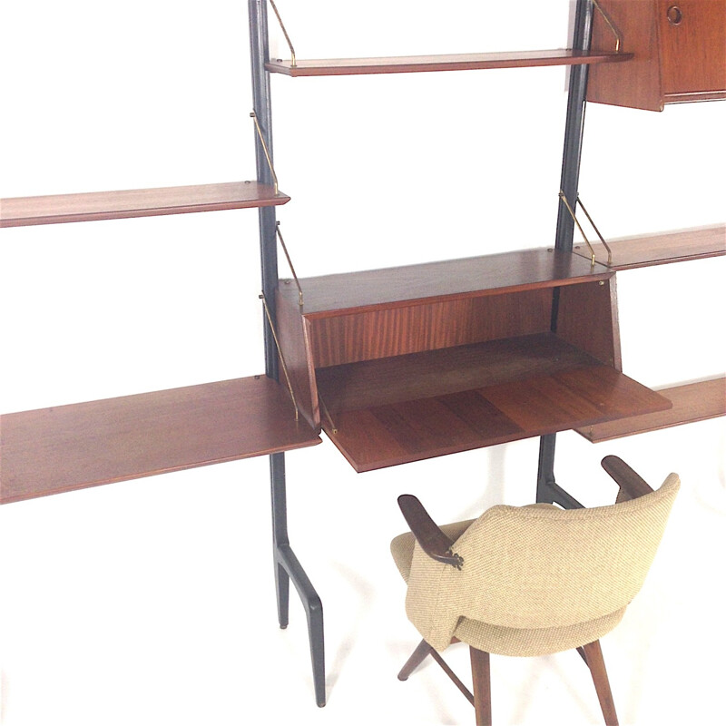 Modular shelving system in teak and brass, Louis VAN TEEFFELEN - 1960s