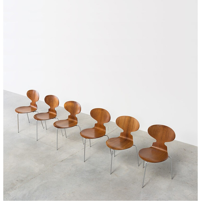 Set of 6 Danish Ant chairs in rosewood by Arne Jacobsen for Fritz Hansen - 1950s