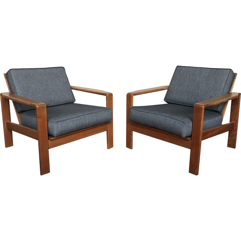 Set of 2 vintage scandinavian armchairs in teak - 1960s