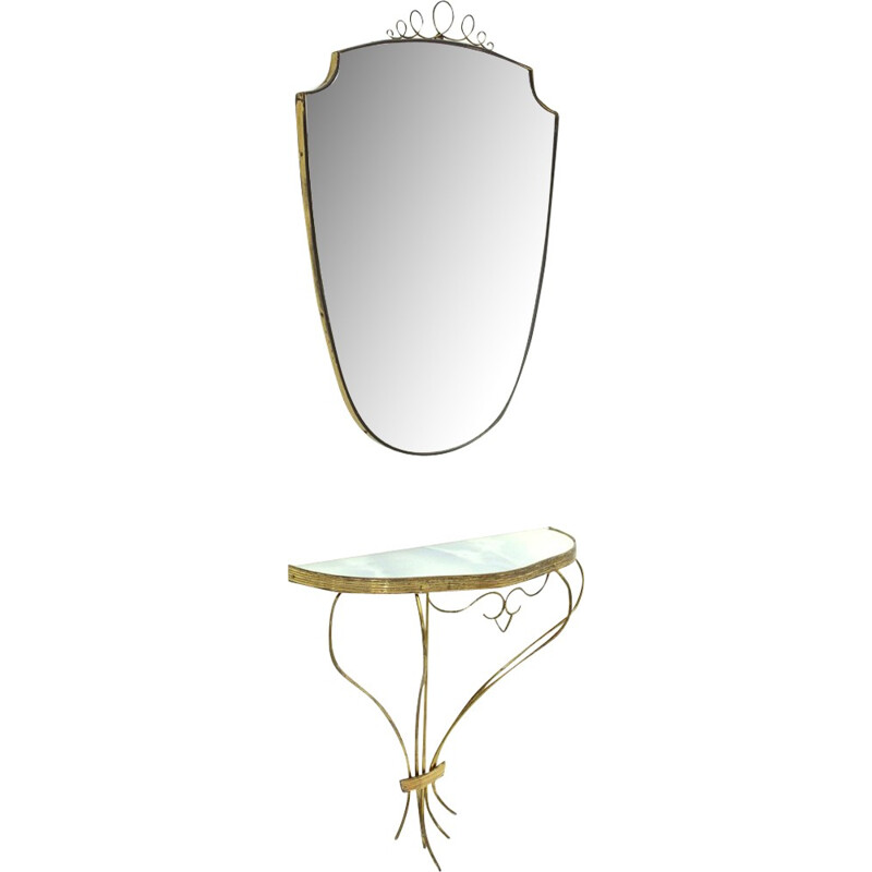 Italian brass Vintage console and mirror - 1950s