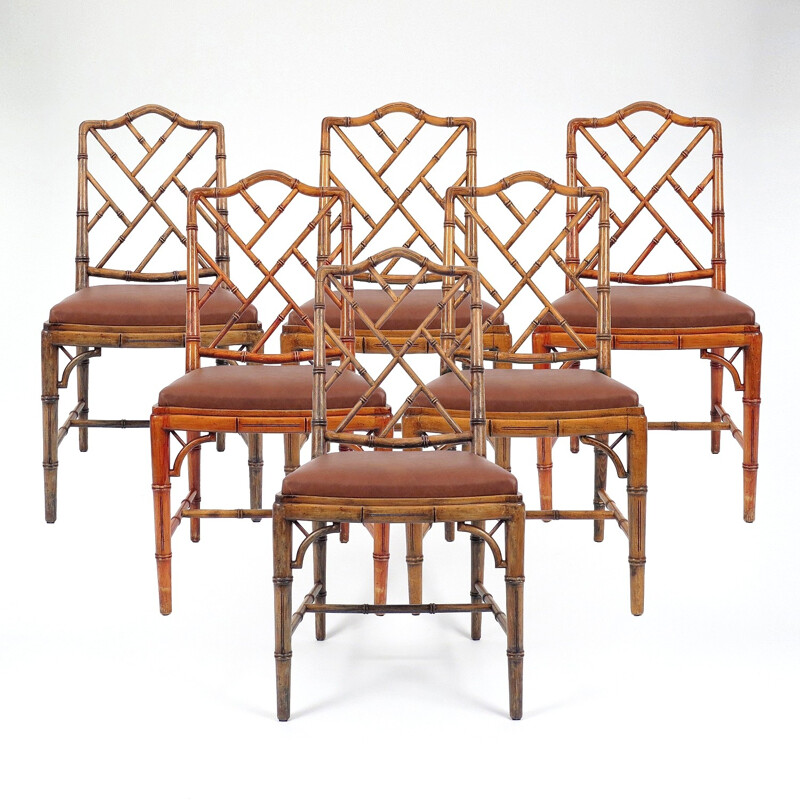 Set of 6 faux bamboo dining chairs - 1970s