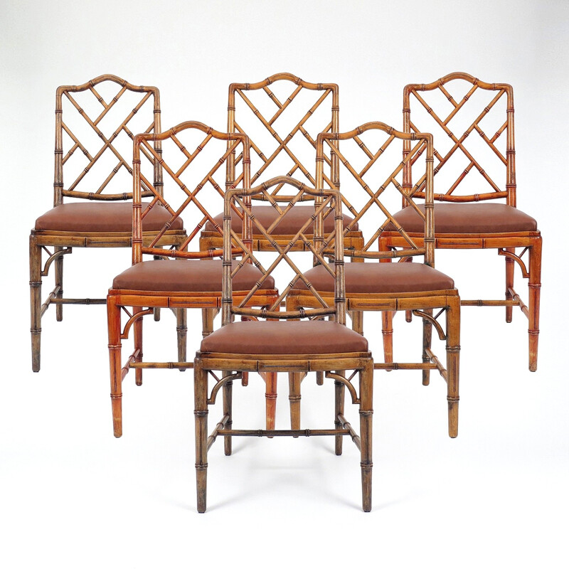 Suite de 6 chaises à repas en simili bambou - 1970