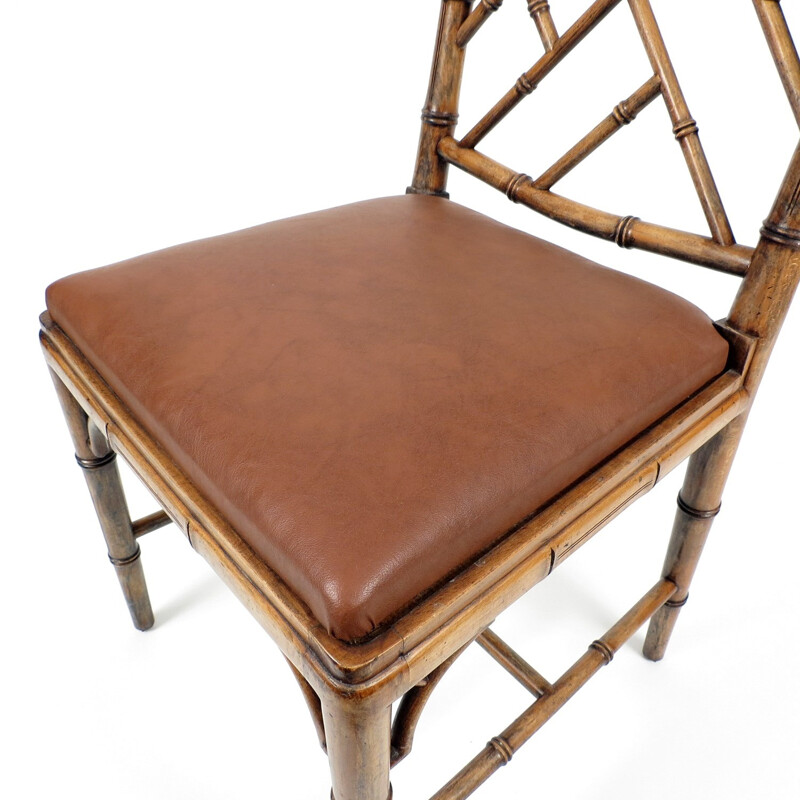 Suite de 6 chaises à repas en simili bambou - 1970