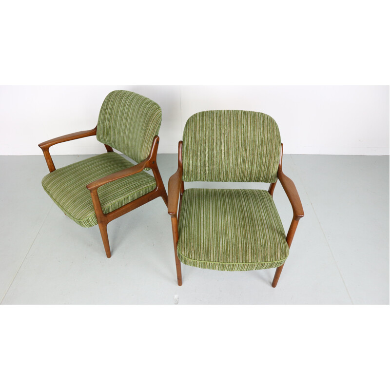 Suite de 2 fauteuils Vintage danois verts en teck - 1960