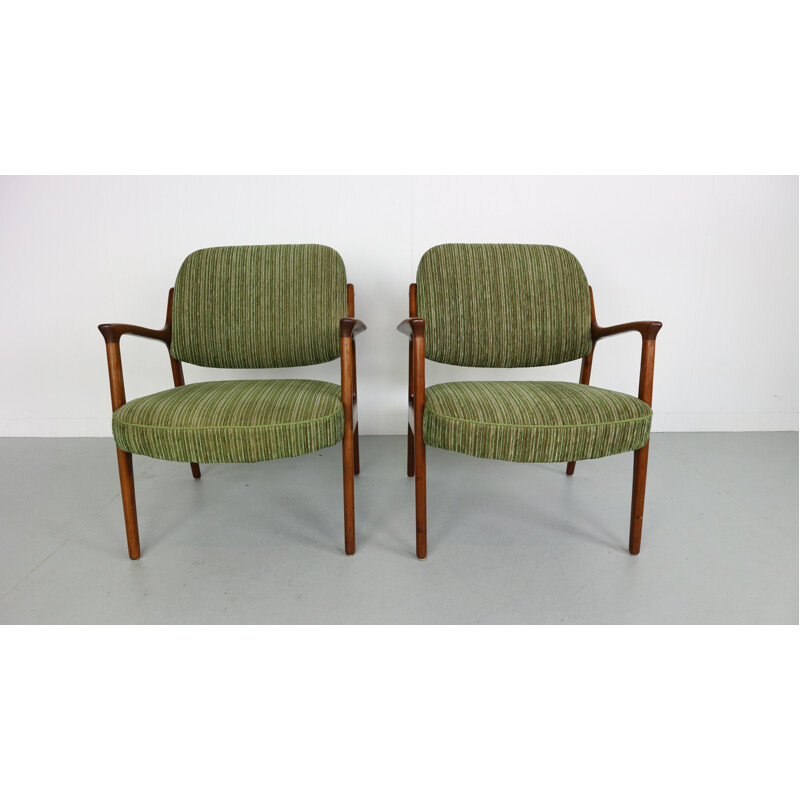 Set of 2 Vintage danish green armchairs in Teak - 1960s
