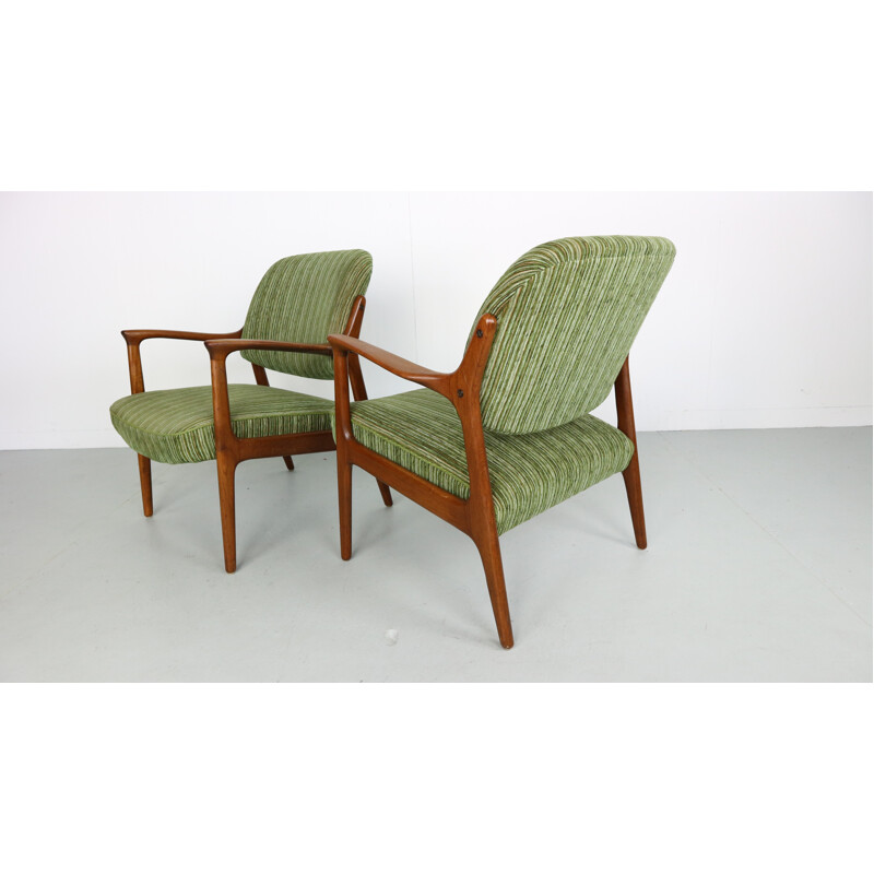 Set of 2 Vintage danish green armchairs in Teak - 1960s