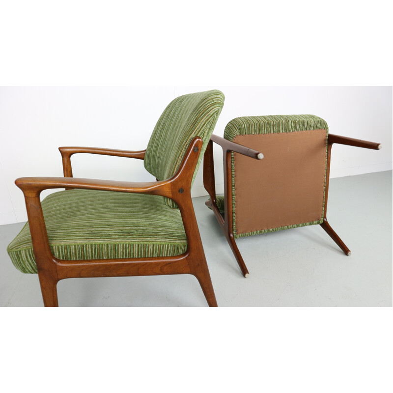 Set of 2 Vintage danish green armchairs in Teak - 1960s