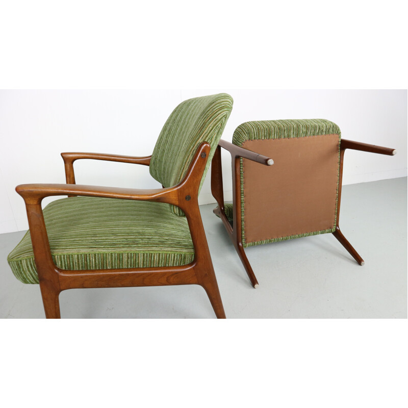 Suite de 2 fauteuils Vintage danois verts en teck - 1960