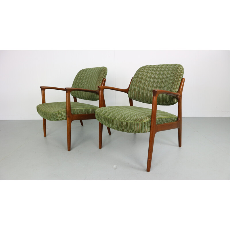 Set of 2 Vintage danish green armchairs in Teak - 1960s