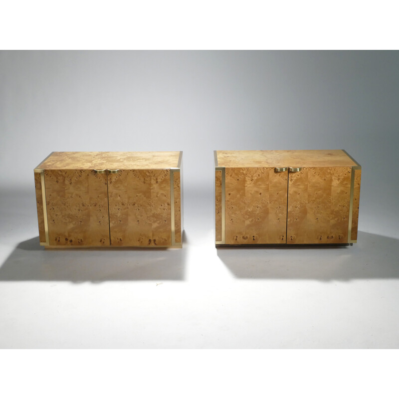 Suite de 2 petits cabinets en bois et laiton par Jean-Claude Mahey pour Roche Bobois - 1970