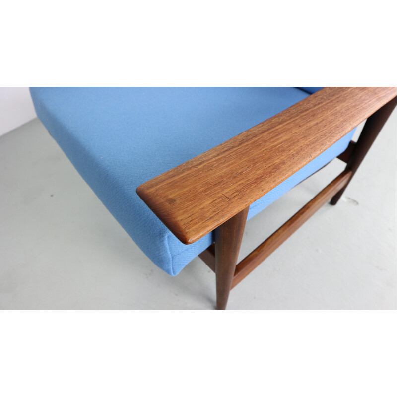 Vintage danish blue armchair in teak - 1960s