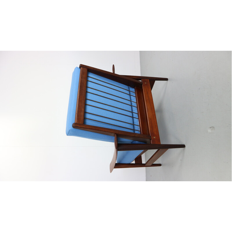 Vintage danish blue armchair in teak - 1960s