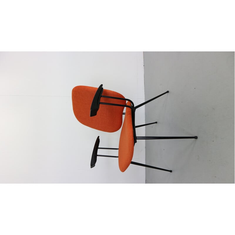 Vintage orange chair with armrest in metal and bakelite - 1950s