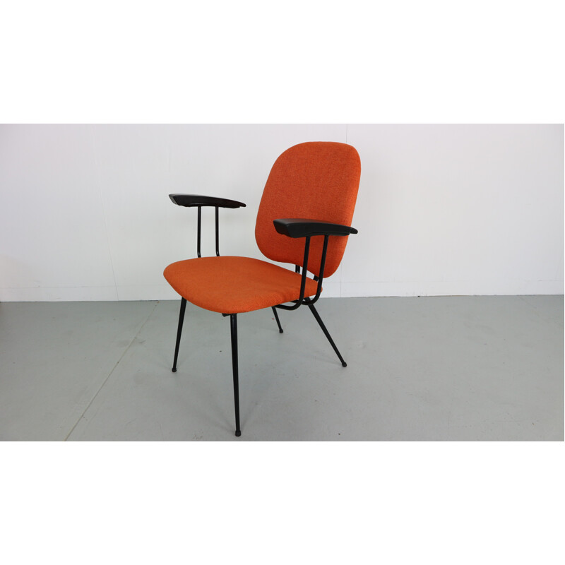 Vintage orange chair with armrest in metal and bakelite - 1950s