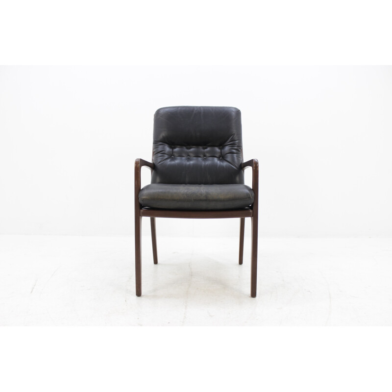 Vintage danish black armchair in leather - 1960s