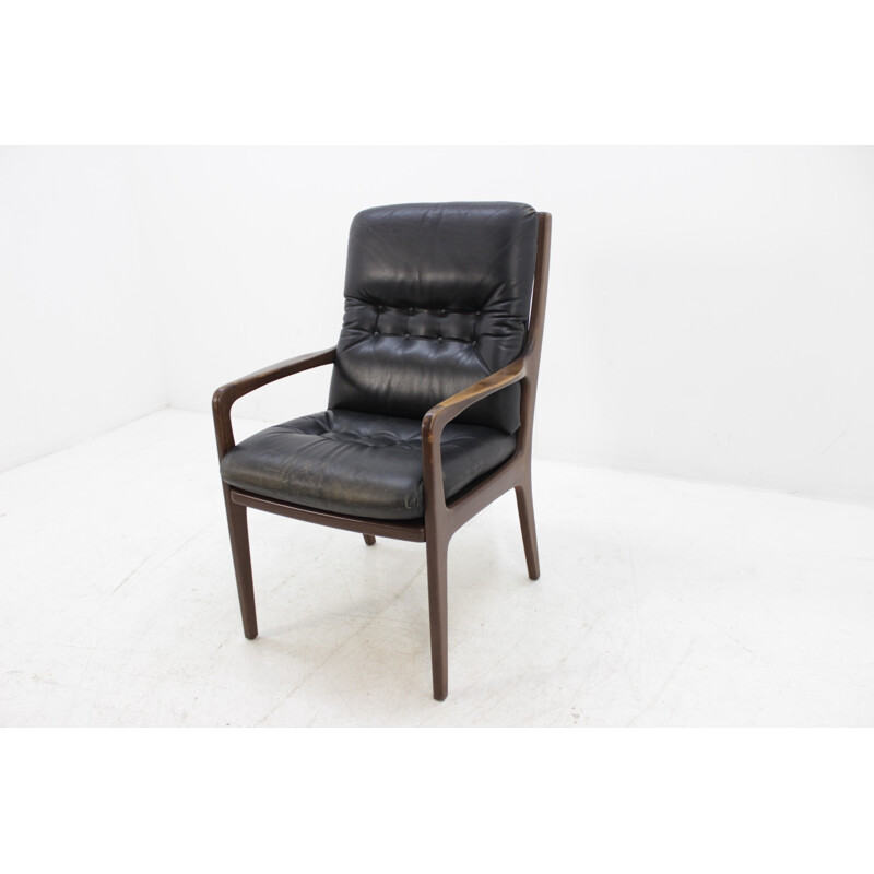 Deense zwart lederen fauteuil - 1960