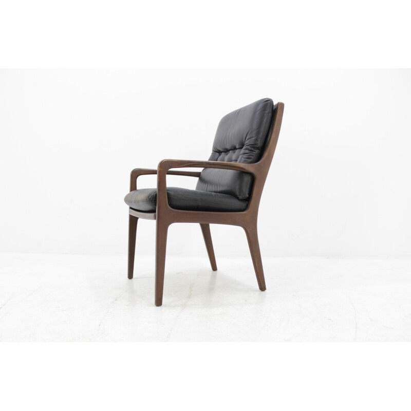 Vintage danish black armchair in leather - 1960s