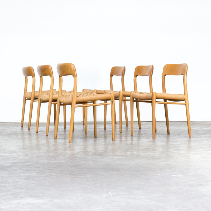 Set of 6 "model 75" dining chairs by Niels O. Møller for J.L. Møller - 1960s