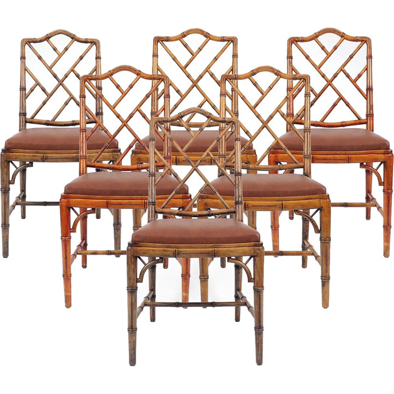 Set of 6 faux bamboo dining chairs - 1970s