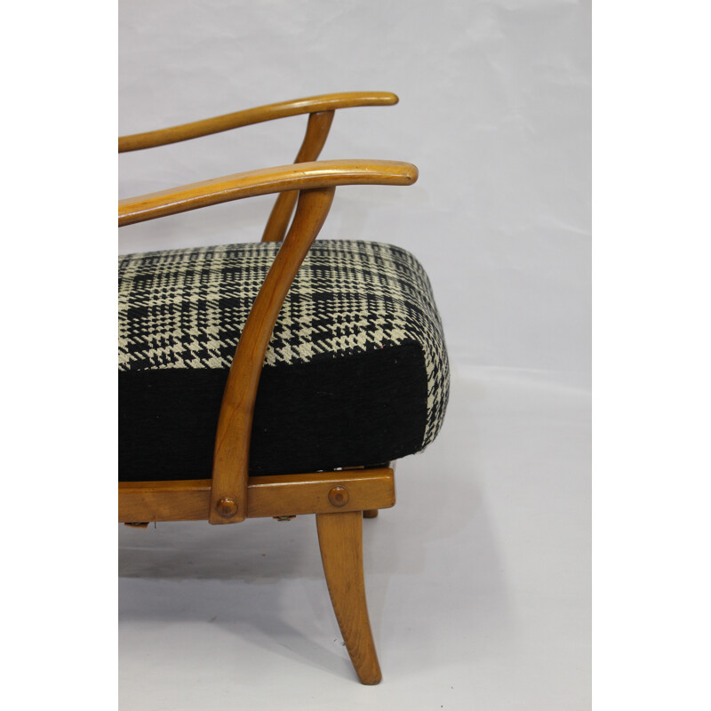 Fauteuil vintage en bois avec tissu à carreaux - 1960