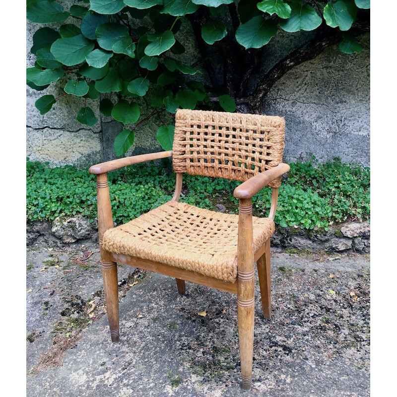 Vintage armchair in rope for Maison Vibot - 1950