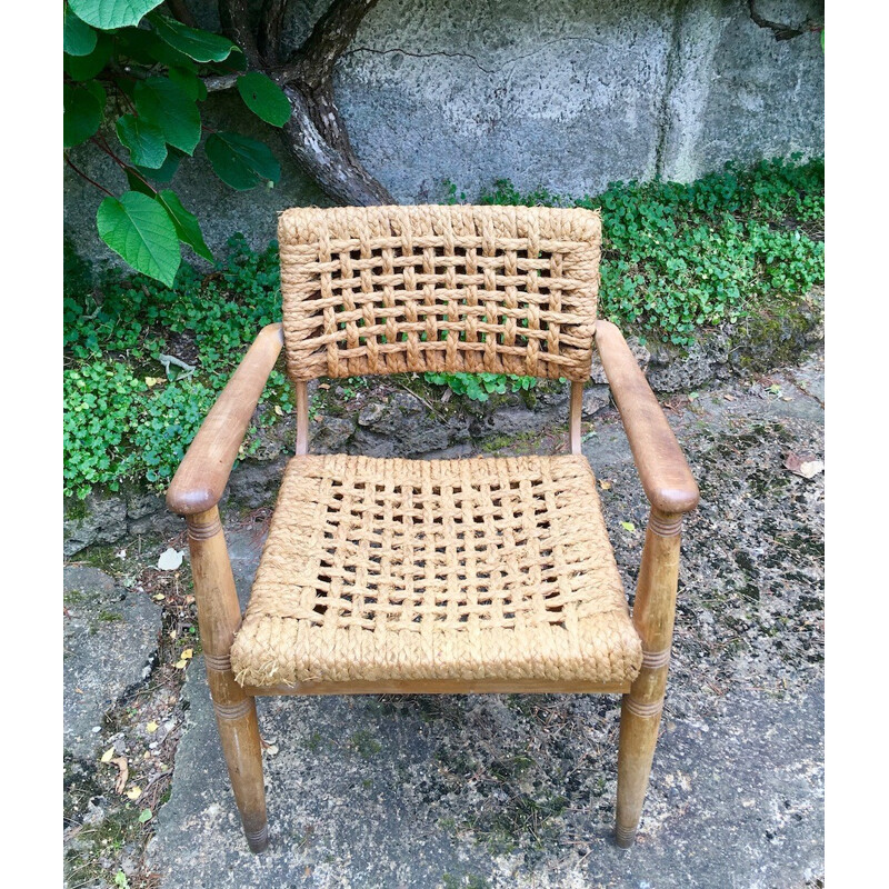 Vintage armchair in rope for Maison Vibot - 1950