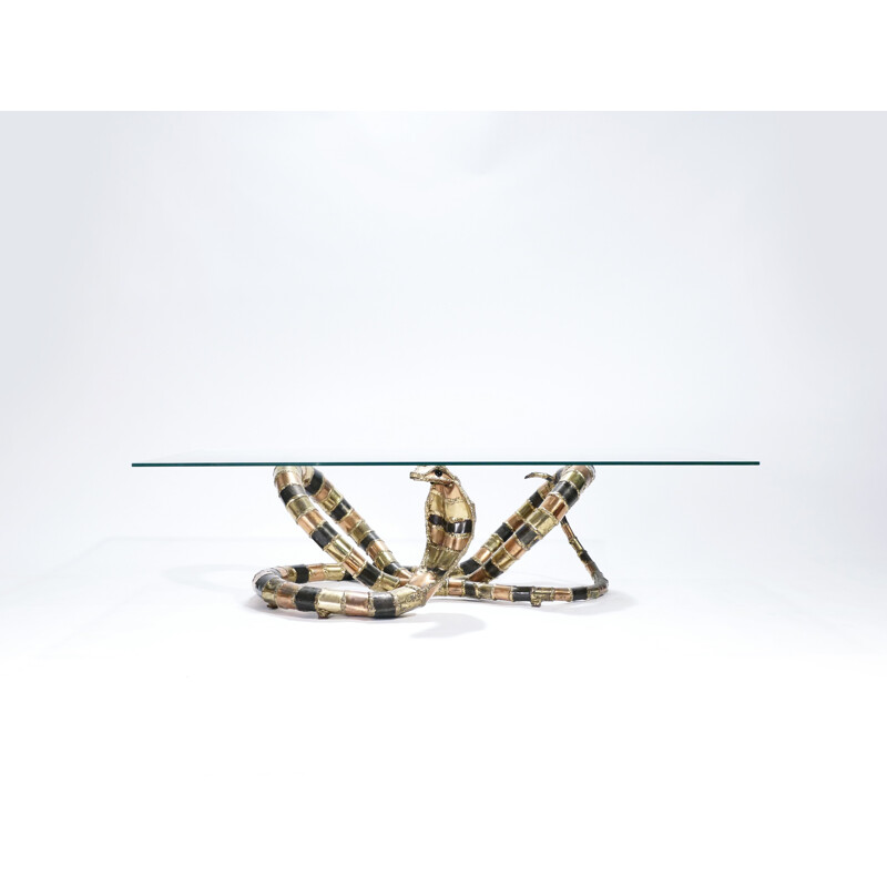 Vintage "Cobra" coffee table in bronze and brass by Isabelle Masson-Faure - 1970s