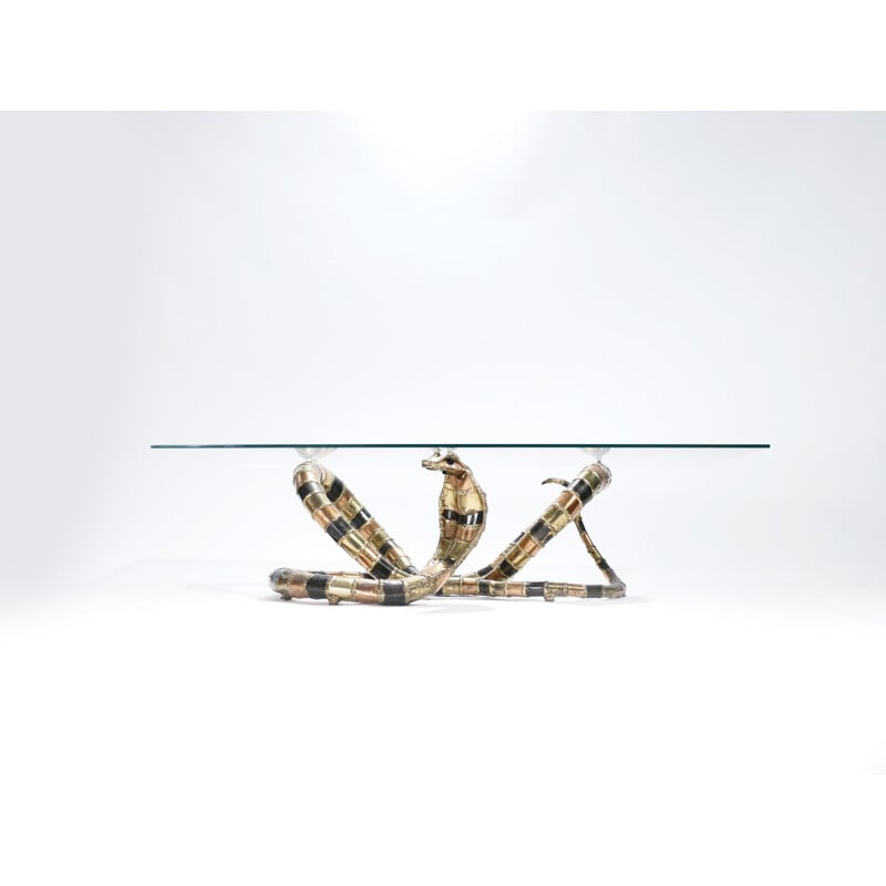 Vintage "Cobra" coffee table in bronze and brass by Isabelle Masson-Faure - 1970s