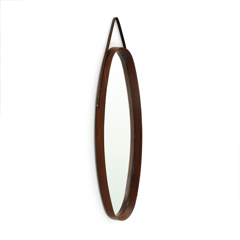 Vintage Italian oval mirror with teak frame - 1950s