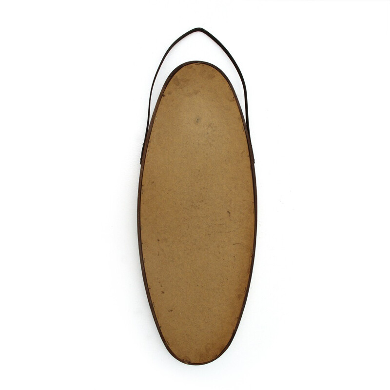 Vintage Italian oval mirror with teak frame - 1950s