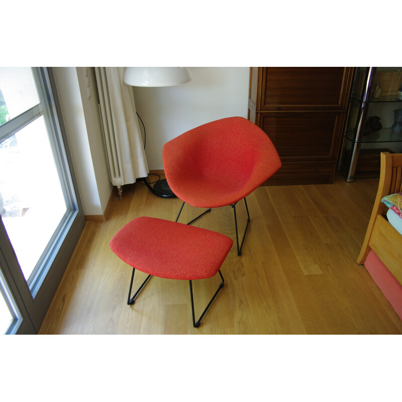 Fauteuil et ottoman vintage petit diamant par Bertoia pour Knoll - 1950